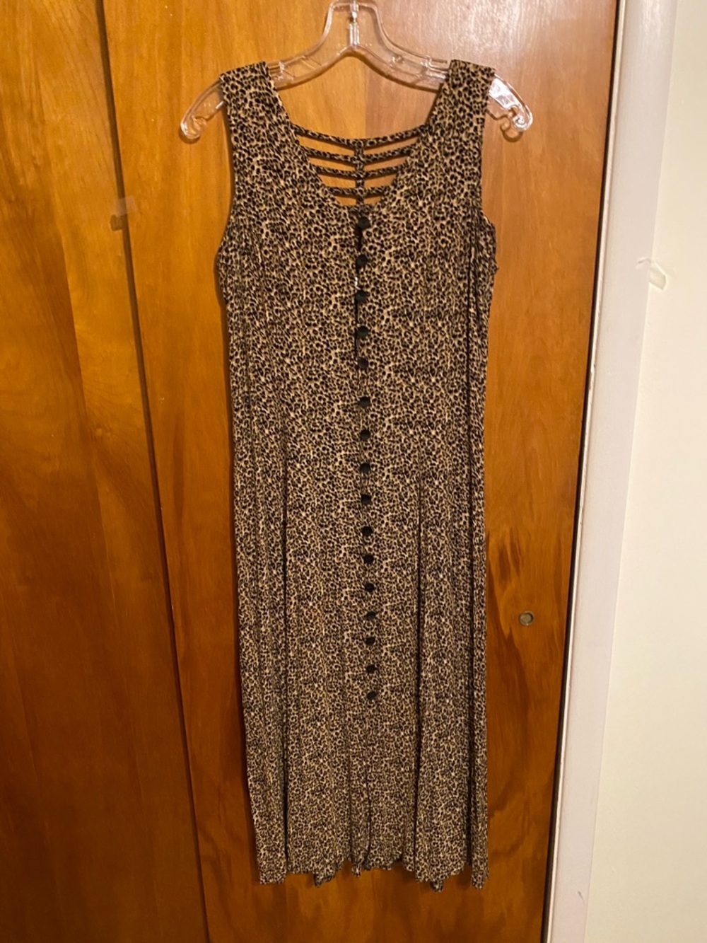 Dress Barn Sleeveless Strappy Back Rare Vtg.  Leopard Print Midi Dress in Brown